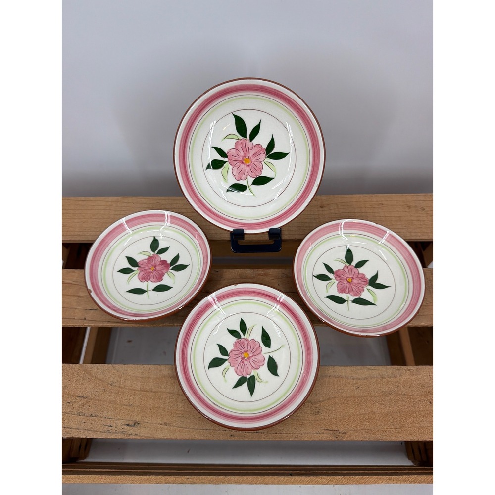 Vintage Stangl Pottery Wild Rose Fruit Bowls Set of 4 Hand Painted Pink Floral